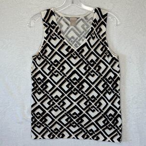 Chico’s Women's Neutral Geometric Sweater Tank Size 0 Small V-Neck Top Career
